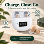 EasyHear charging case with magnetic charging and digital battery display