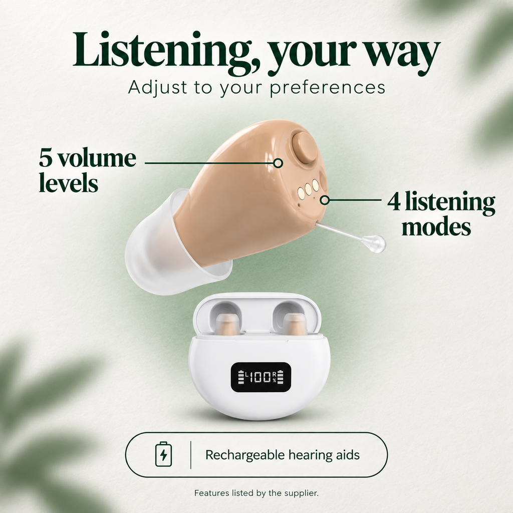 EasyHear listening modes and volume levels diagram